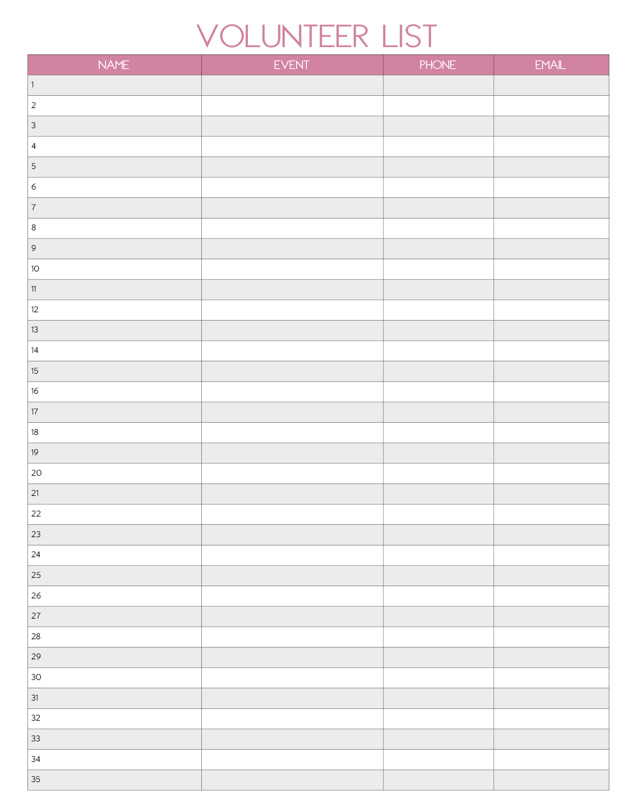 Volunteer List